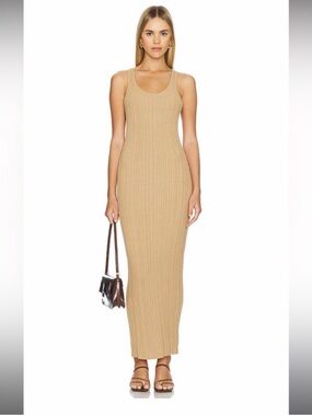 Sleeveless Ribbed Knit Maxi Dress in Camel